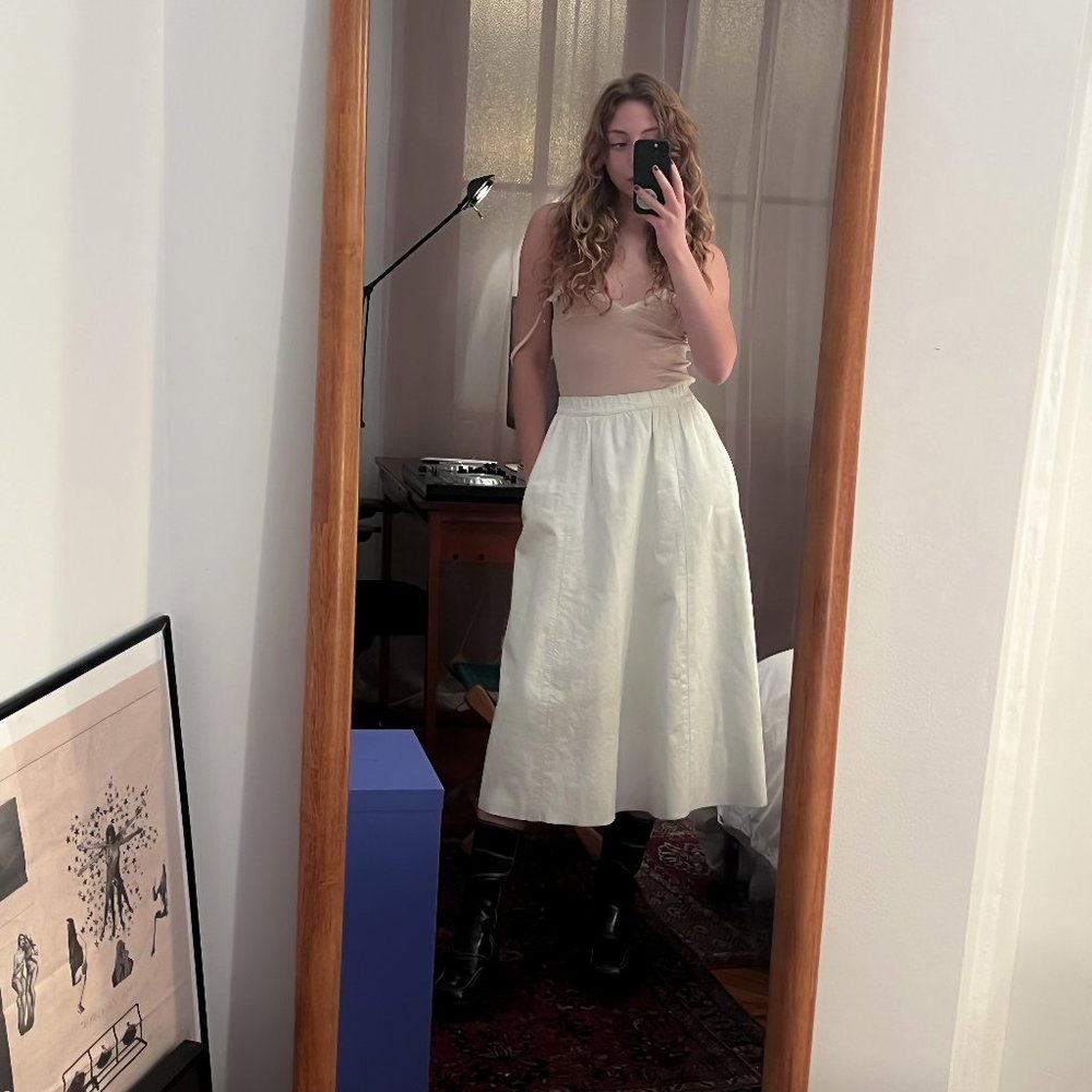 White leather midi with pockets!